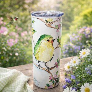 Bird Watercolor 20oz Stainless Steel Tumbler | Floral Bird Cup